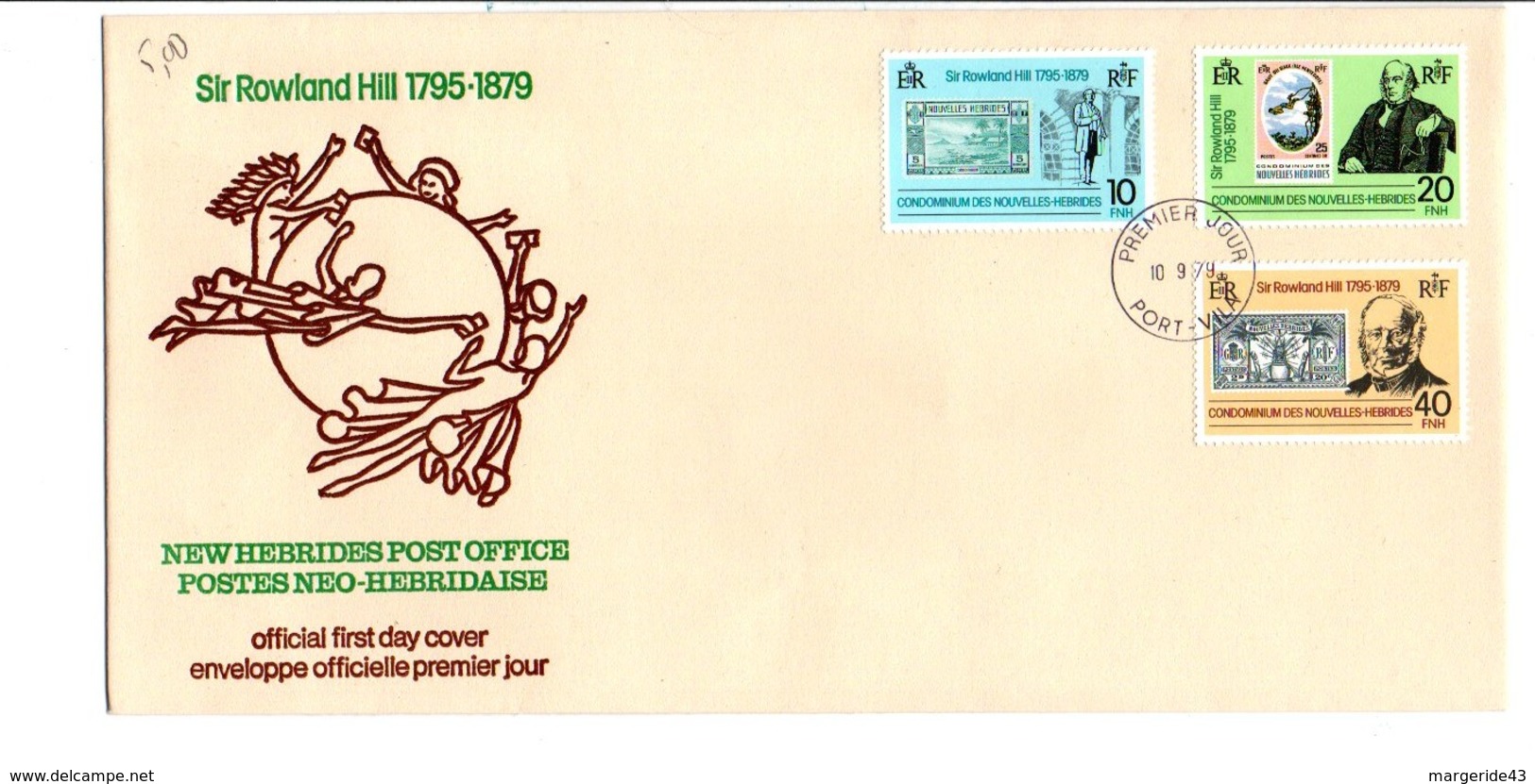 NOUVELLES HEBRIDES FDC 1979 ROWLAND HILL LEGENDE ANGLAISE - PRIX FIXE - FDC