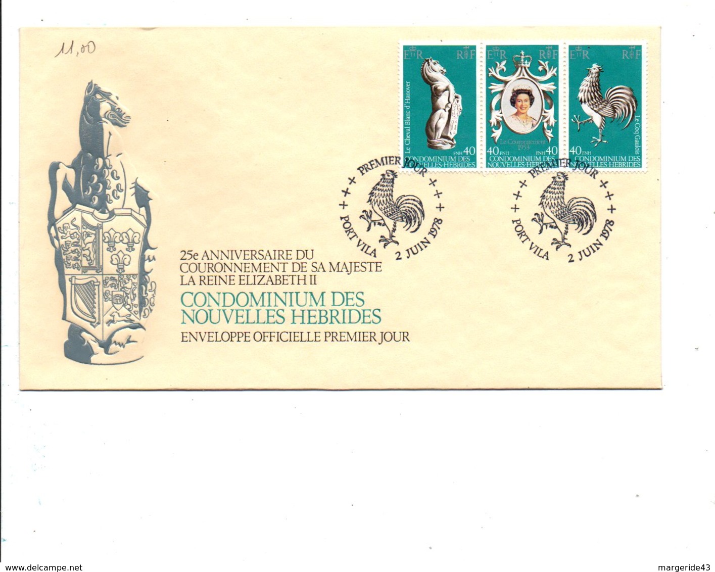 NOUVELLES HEBRIDES FDC 1978 25 ANS COURONNEMENT ELISABETH II LEGENDE ANGLAISE - PRIX FIXE - FDC