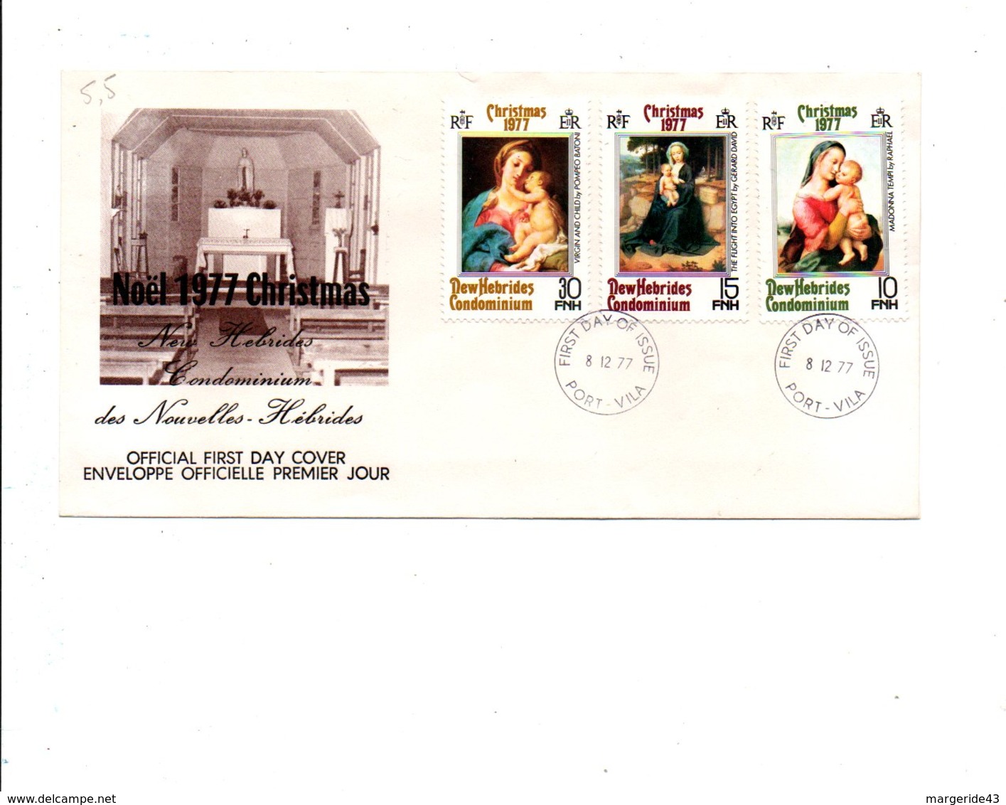 NOUVELLES HEBRIDES FDC 1977 NOEL LEGENDE ANGLAISE - PRIX FIXE - FDC