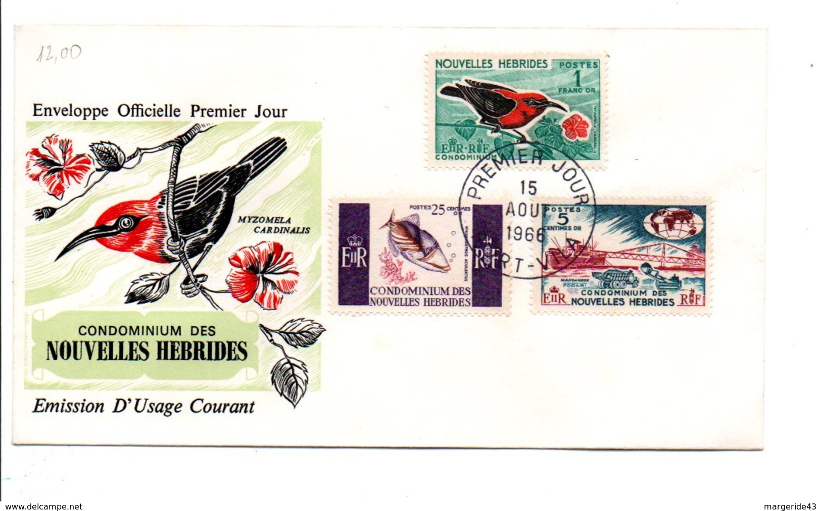 NOUVELLES HEBRIDES FDC 1966 SERIE COURANTE LEGENDE FRANCAISE - PRIX FIXE - FDC