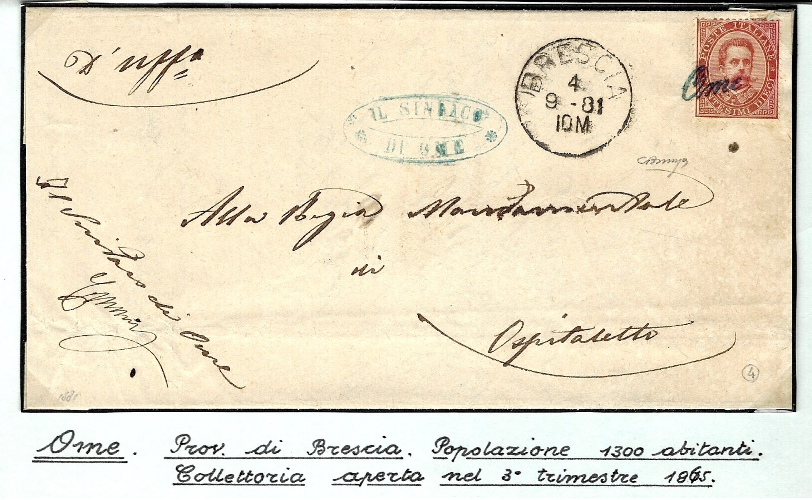 COLLETTORIE  POSTALI - Ome - Prov. Di Brescia - Storia Postale