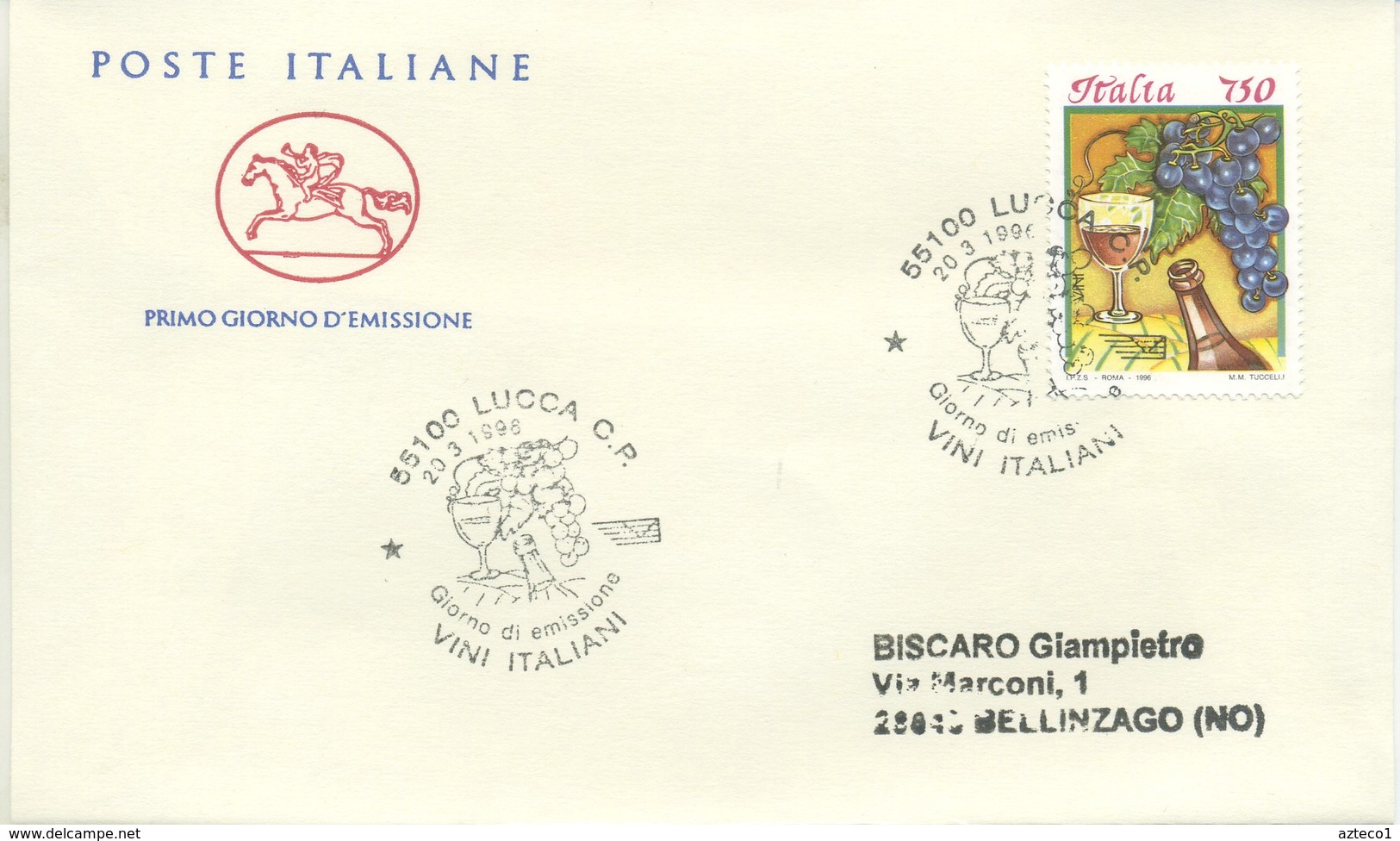 ITALIA - FDC  CAVALLINO 1996 - CIBI ITALIANI - VINO - ANNULLI SPECIALI ASTI - LUCCA - FDC