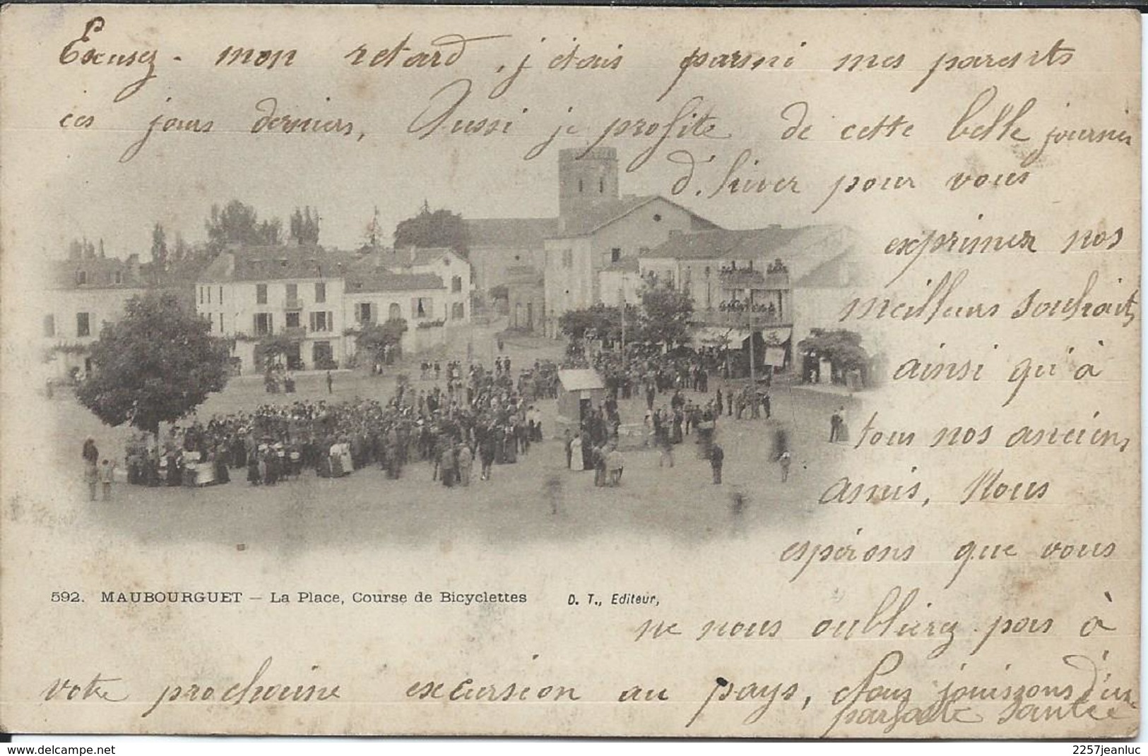 Maubourguet 65 - La Place .Course De Bicyclettes ( Rare ) 1903 Au Dos. - Maubourguet