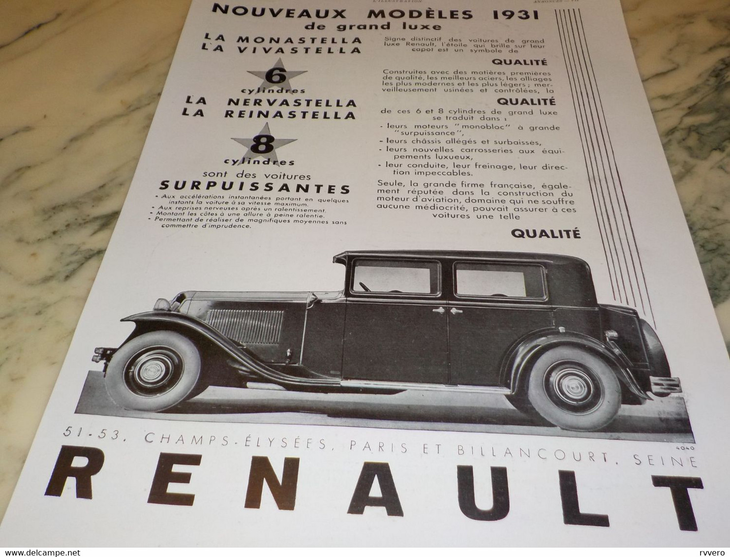 ANCIENNE PUBLICITE AUTO NOUVEAUX MODELES RENAULT 1931 - Publicités