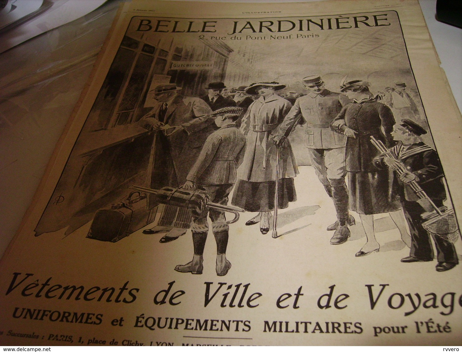 ANCIENNE PUBLICITE LE MAGASIN BELLE JARDINIERE UNIFORME MILITAIRE ETE  1915 - 1914-18