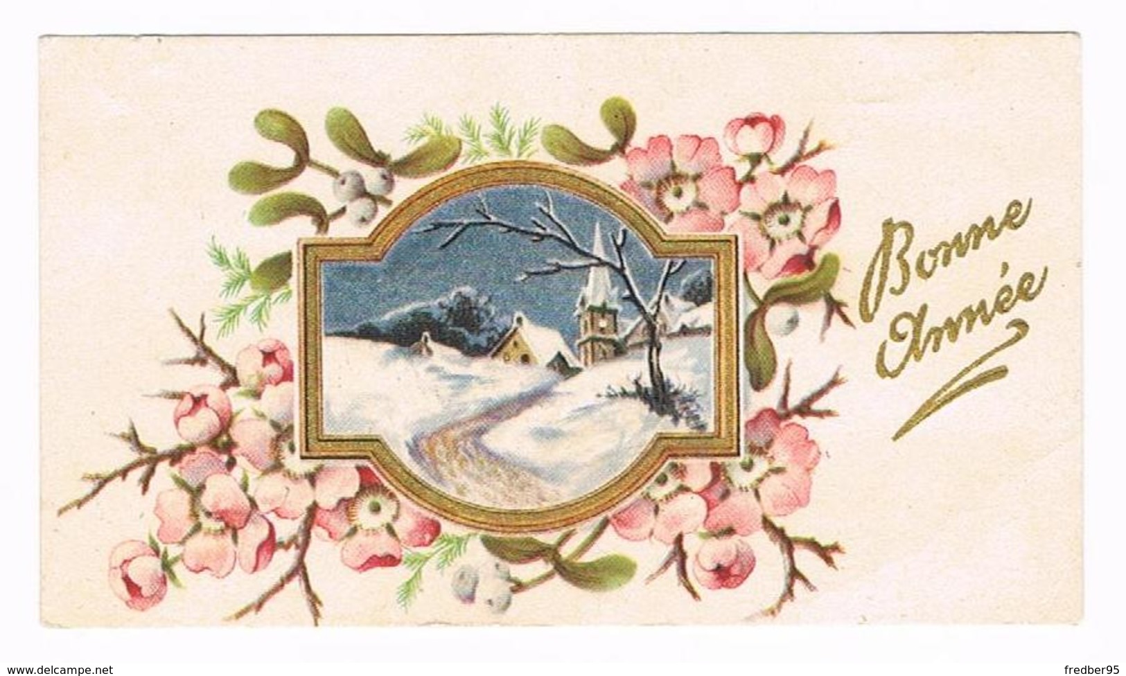 CPA Bonne Année - Années 50 ( Fleurs, Village Sous La Neige ) - New Year