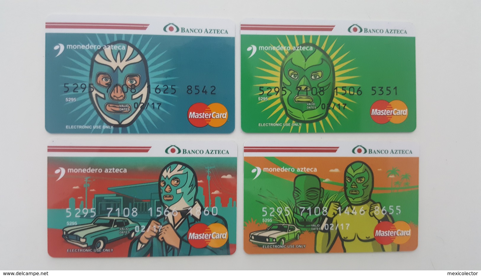 MEXICO - 4 EXPIRED BANK CARDS - MASTERCARD - AZTECA BANK - MEXICAN WRESTLERS - NEW - Geldkarten (Ablauf Min. 10 Jahre)