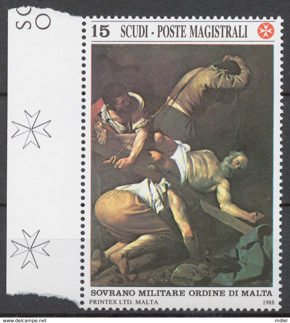 SMOM 1988 Sas# 282** CRUCIFIXION OF SAINT PETER BY CARAVAGGIO - Malta (Orde Van)