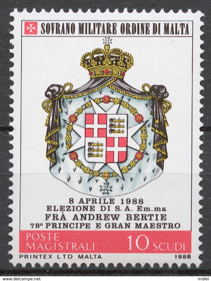 SMOM 1988 Sas# 283** ELECTION OF GRAND MASTER FRA 'ANDREW BERTIE, COAT OF ARMS - Malte (Ordre De)