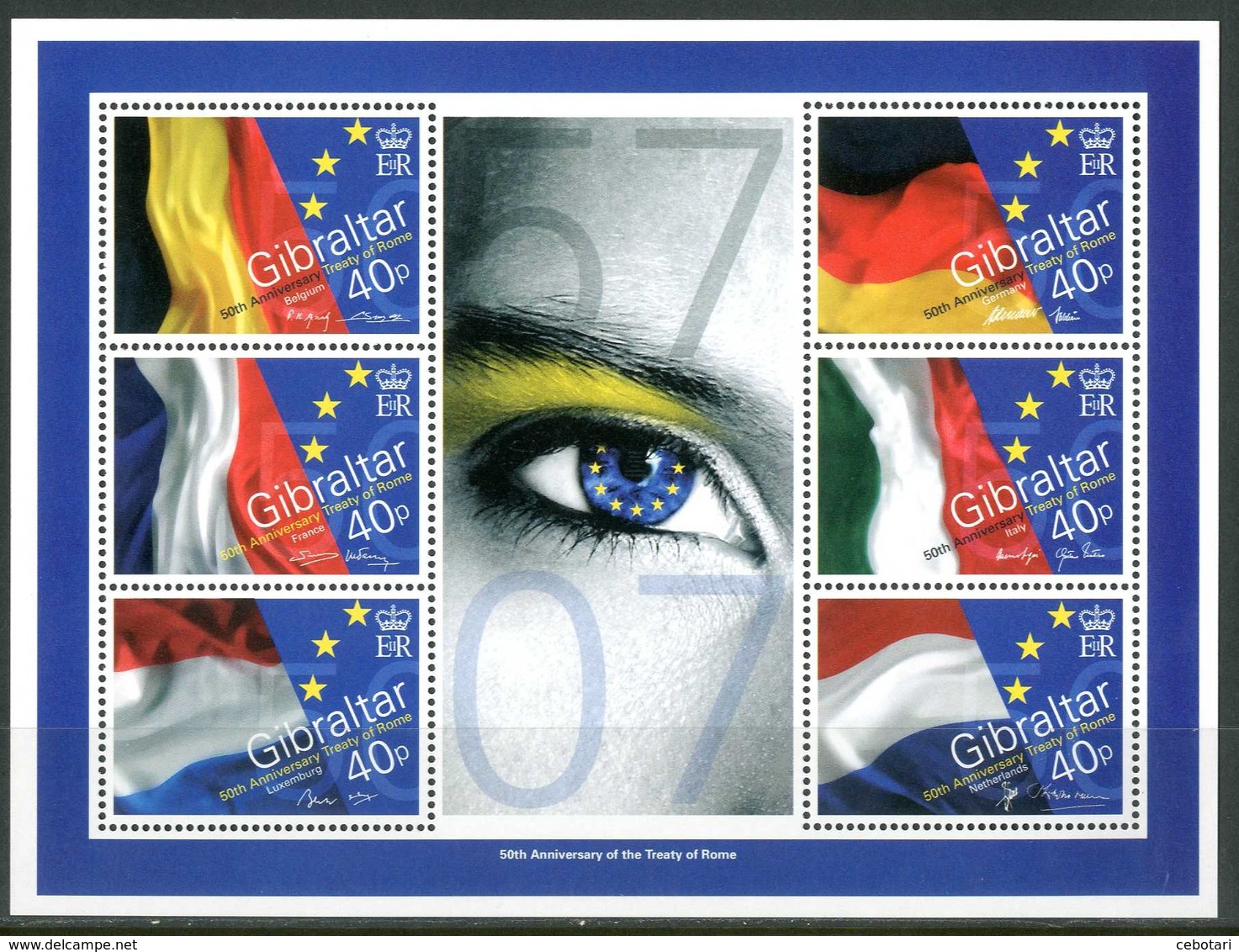 GIBILTERRA / GIBRALTAIR 2007** - 50th Anniversary Of The Treaty Of Rome - Block MNH, Come Da Scansione. - Francobolli