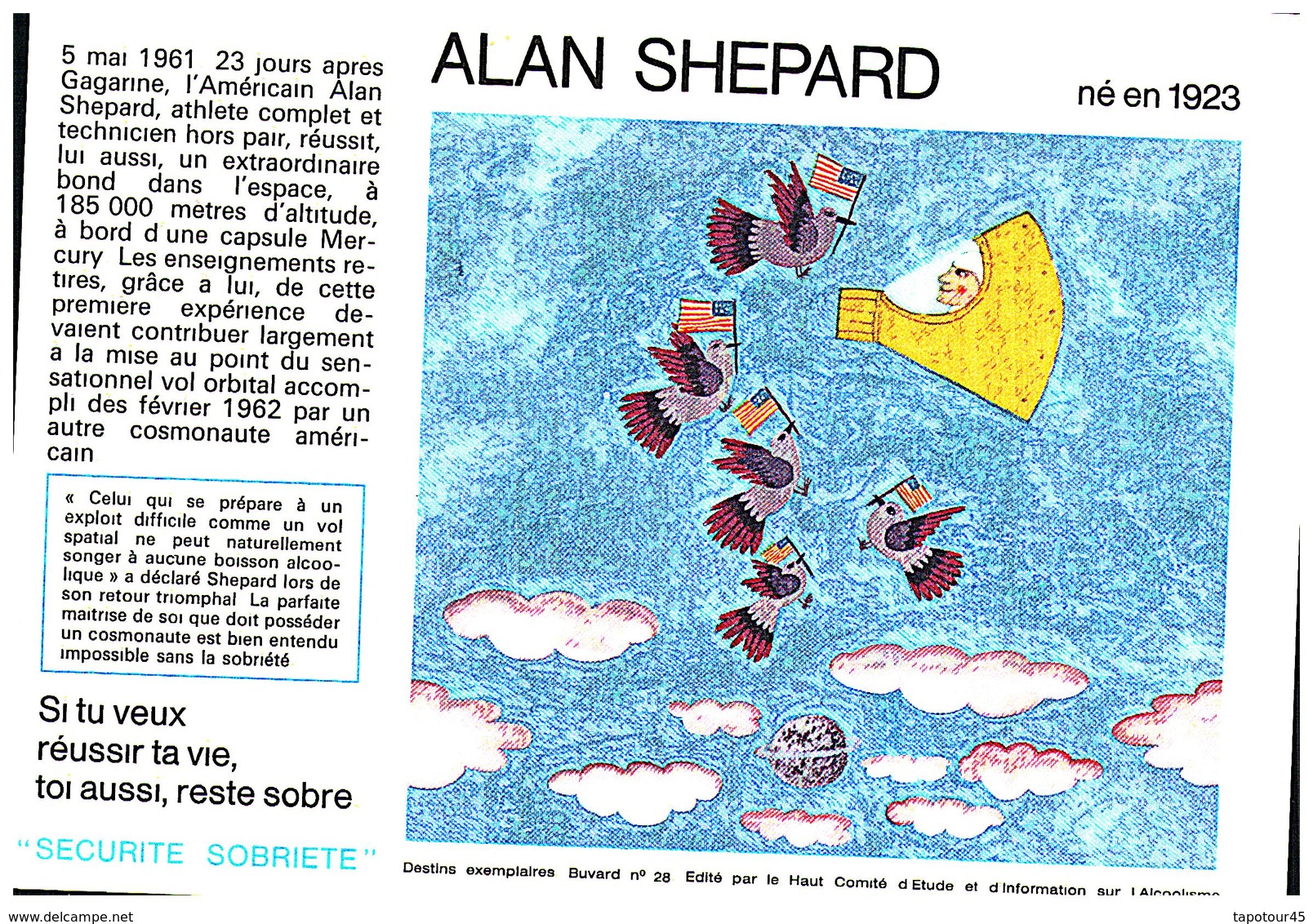 S S A/Buvard  Sécurité Sobriété Info Alcolisme "Alan SHEPARD" (Frt 20 X 14) (N= 1) - S