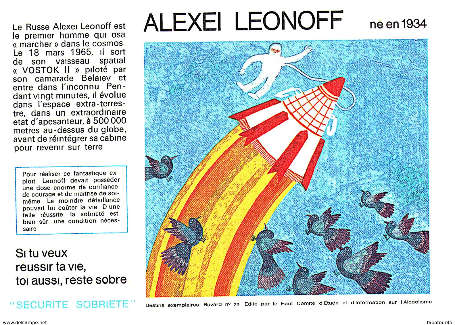 S S A/Buvard  Sécurité Sobriété Info Alcolisme "Alexei LEONOFF" (Frt 20 X 14) (N= 2) - S