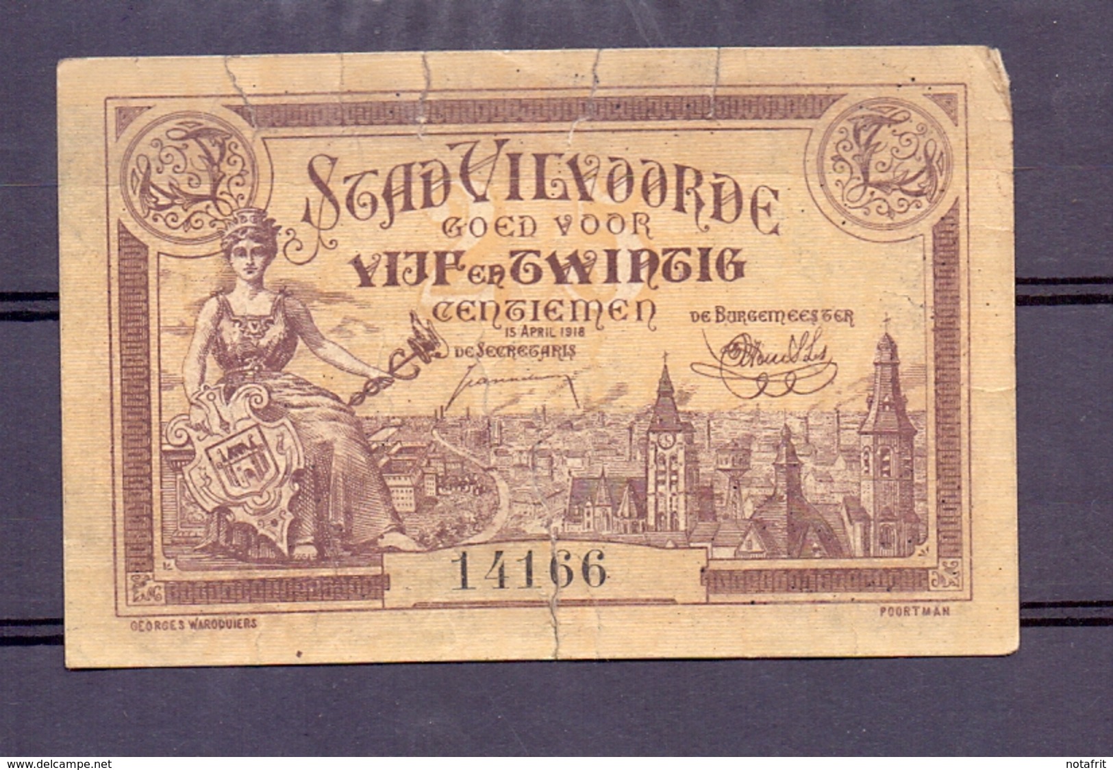 Noodgeld Necesitte  Vilvoorde  25 Cent 1918  XF - Autres & Non Classés