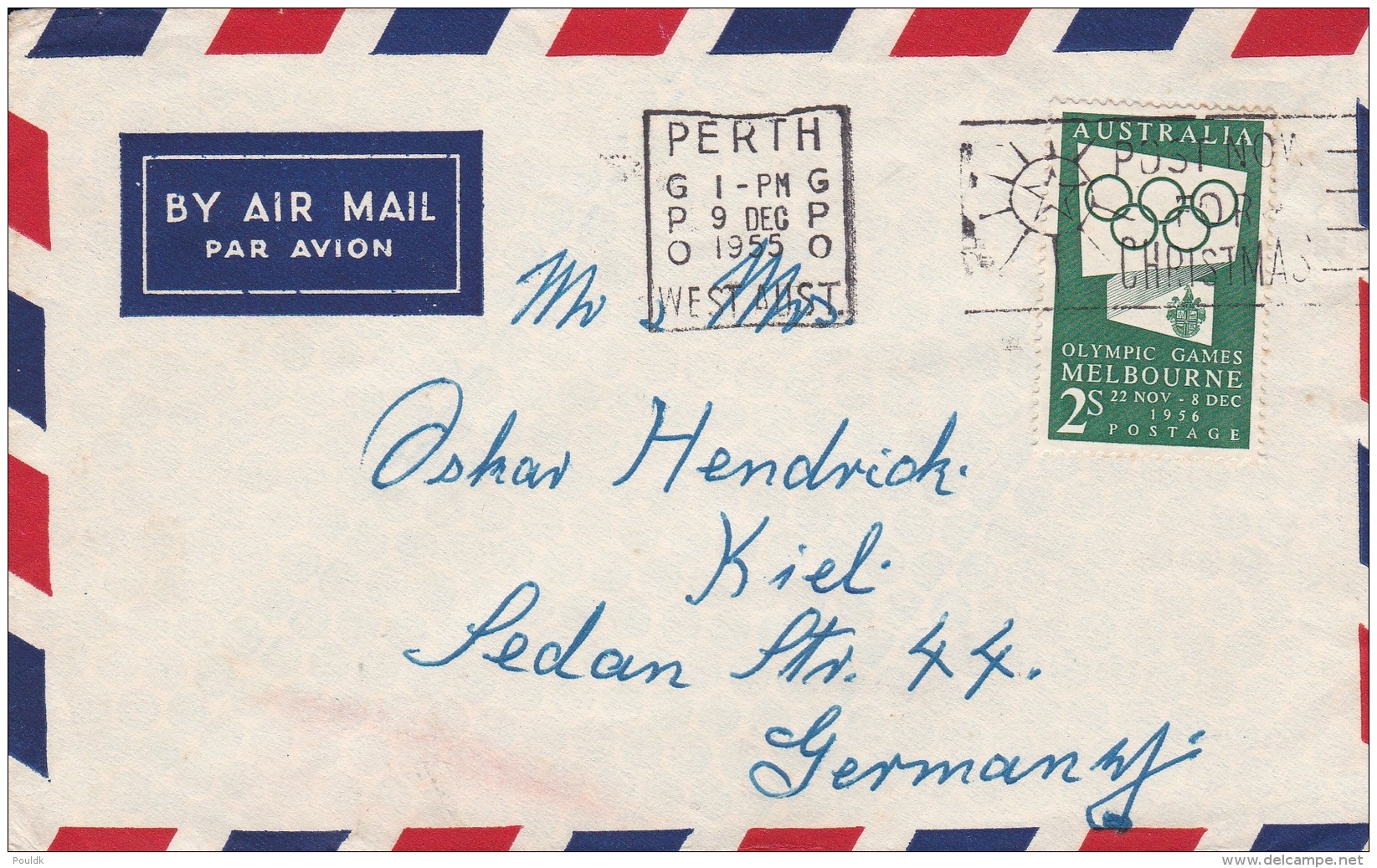 Australia Cover Franked W/1956 Melbourne Olympic Games Posted Perth 9.12.1955 To Germany (G93-35) - Sommer 1956: Melbourne