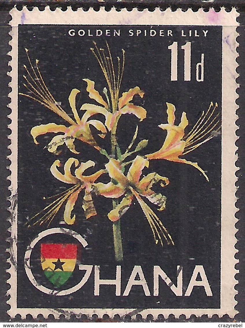 Ghana 1959 - 61 QE2 11d Golden Spider Lily SG 221 ( H1244 ) - Ghana (1957-...)
