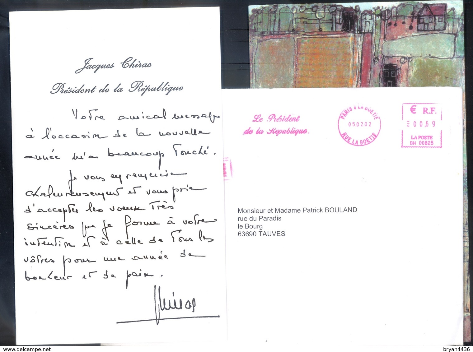 LETTRE - CARTE DE VOEUX PRESIDENT DE LA REPUBLIQUE JACQUES CHIRAC -"CAMPAGNE HEUREUSE" DUBUFFET édit PALAIS ELYSEE 2002 - Autres & Non Classés