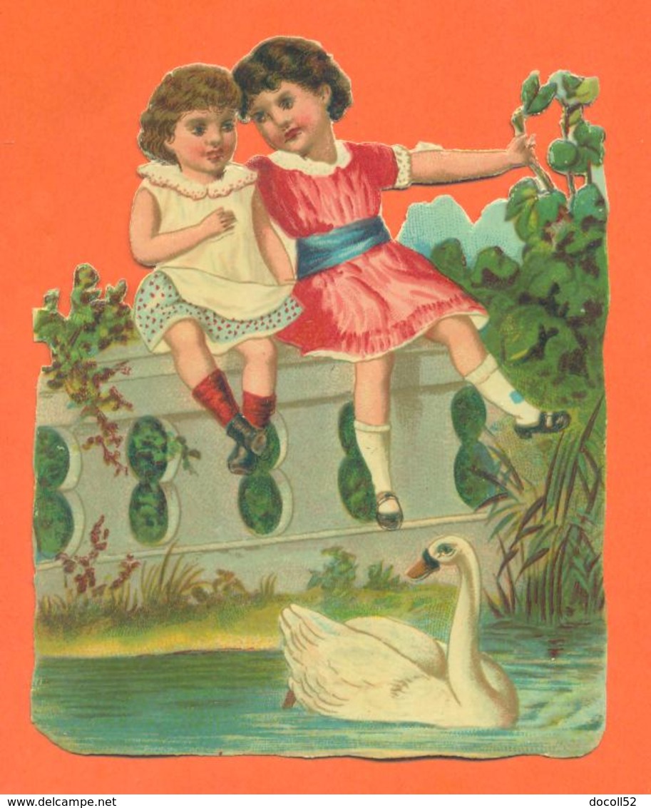 CHROMO DECOUPIS Gaufrés " Enfants Et Cygne " - Enfants