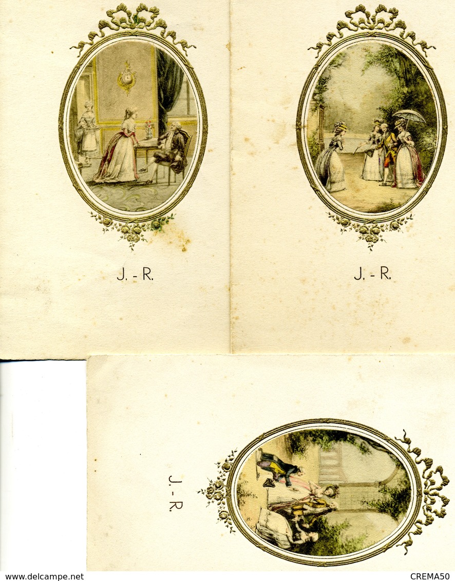 Lot De 3 MENUS - Décors De Scènes Aristocratiques Dans Un Médaillon Dorée - Menus