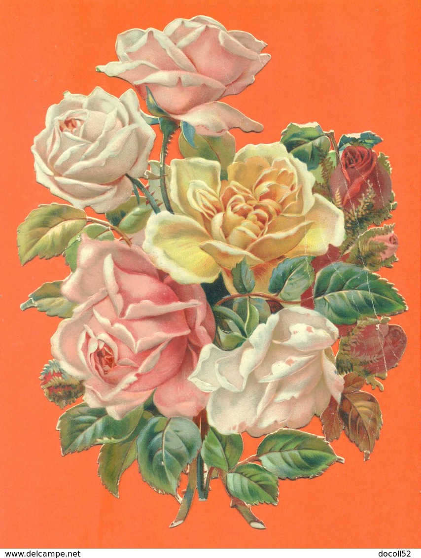 TRES GRAND CHROMO DECOUPIS  " Fleurs - Roses " - Blumen