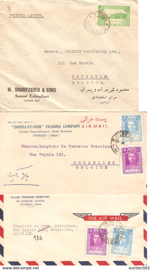 PR6051/ Iran/Perse 3 Covers Teheran Printed Paper & 2 Air Mail To Belgium - Irán