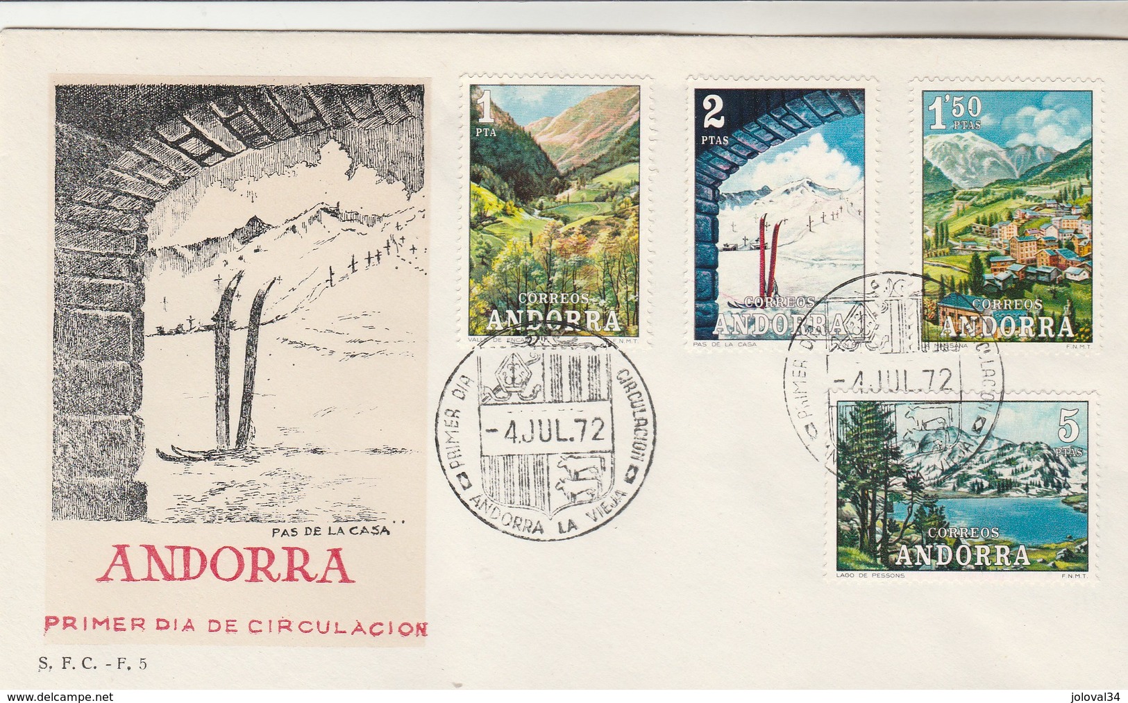 ANDORRE Espagnol - FDC 1972 - Vues - Brieven En Documenten