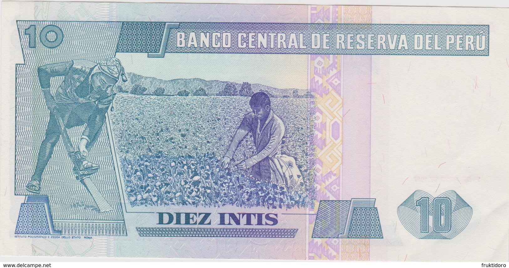 Banknote Peru 10 Intis - Ricardo Palma - Writer - Coat Of Arms - 1985 - Pérou