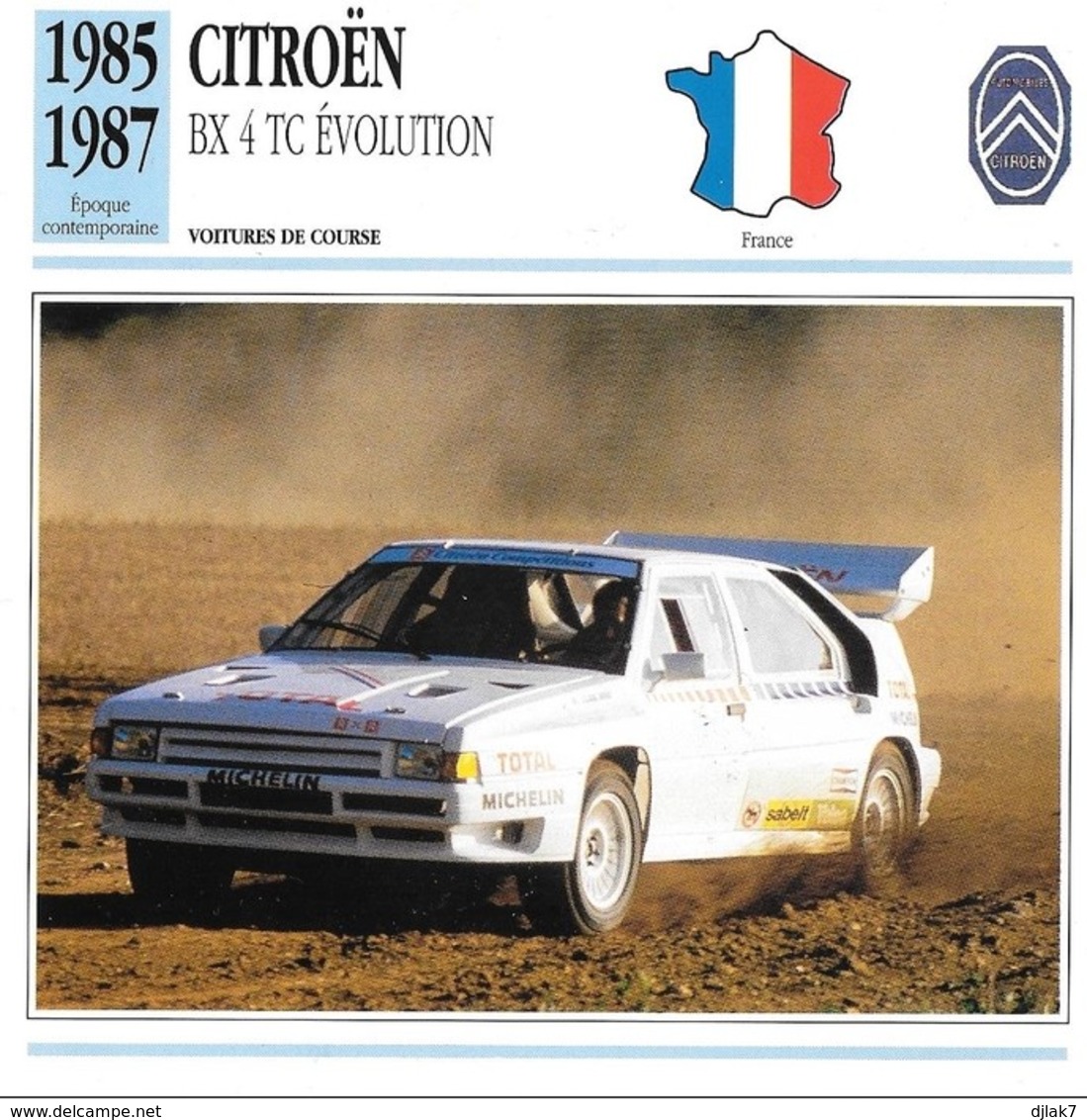 Fiche Editions Atlas Automobile Voitures De Course Citroën BX 4 TC Evolution - Voitures