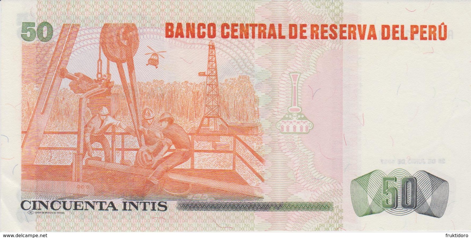 Banknote Peru 50 Intis - Nicolas De Piérola - President - Finance Minister - Coat Of Arms - 1985 - Peru