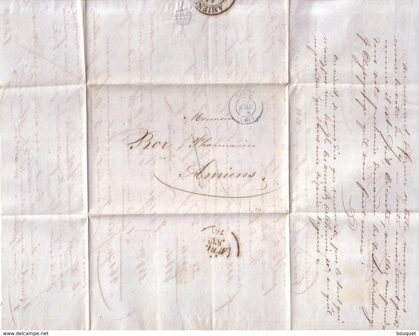 PARIS , SOMME - LETTRE TYPE COMMERCIAL POUR MR BOR , PHARMACIEN A AMIENS  - 1839 - 1800 – 1899