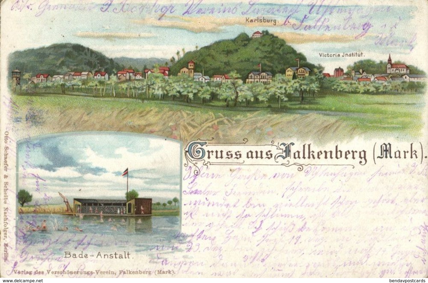 FALKENBERG, Mark, Panorama, Bade-Anstalt (1900) AK - Falkenberg (Mark)