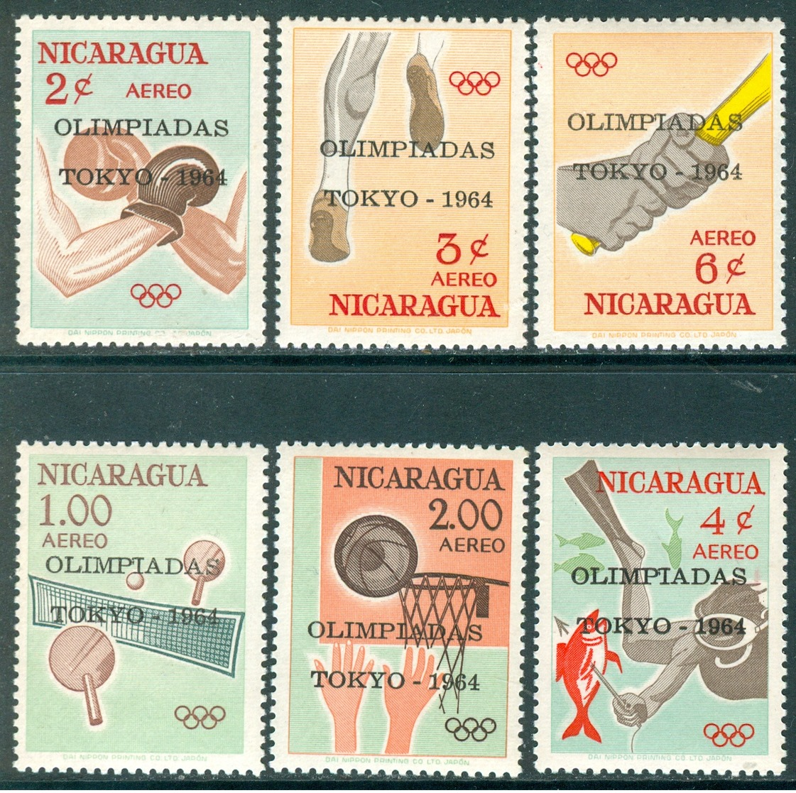 NICARAGUA 1964 Olympic Summer Games, Tokyo Optd Set (6v), XF MNH, MiNr €4.50 - Nicaragua