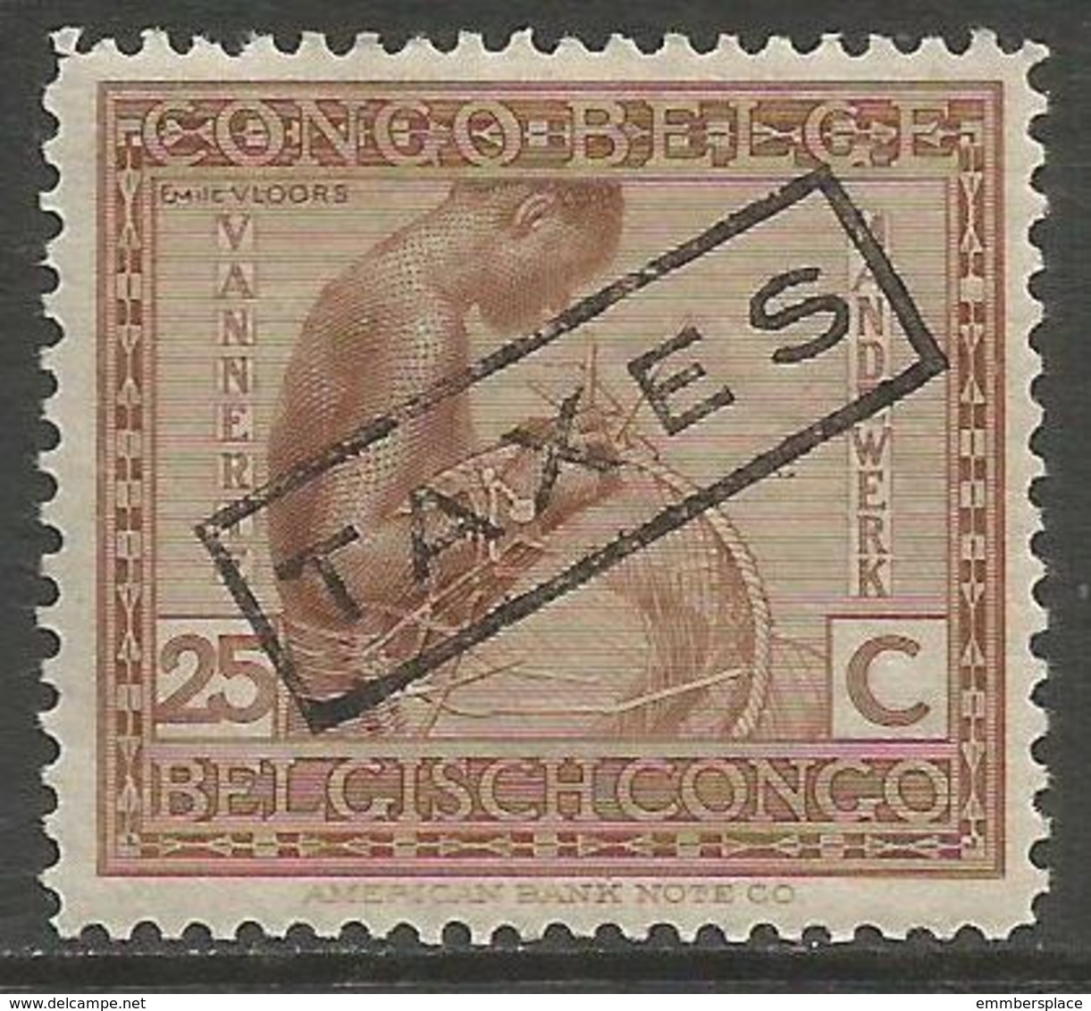 Belgian Congo - 1923 TAXES Handstamp  MH *    Sc TX65 - Ungebraucht