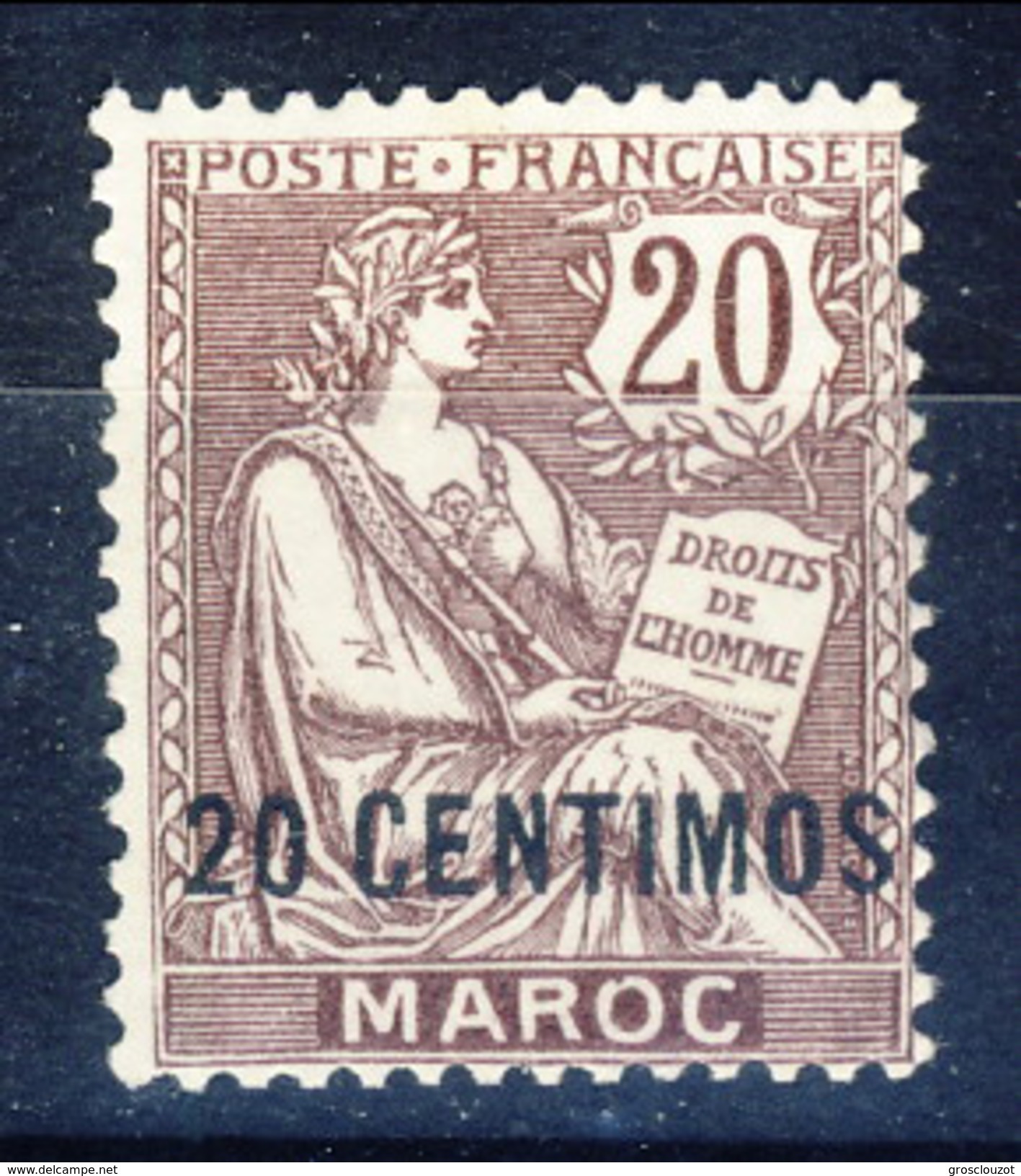 Marocco 1902 - 03 N. 13 Centimos 20 Su C. 20 Bruno-lilla MLH Catalogo &euro; 72 - Nuovi