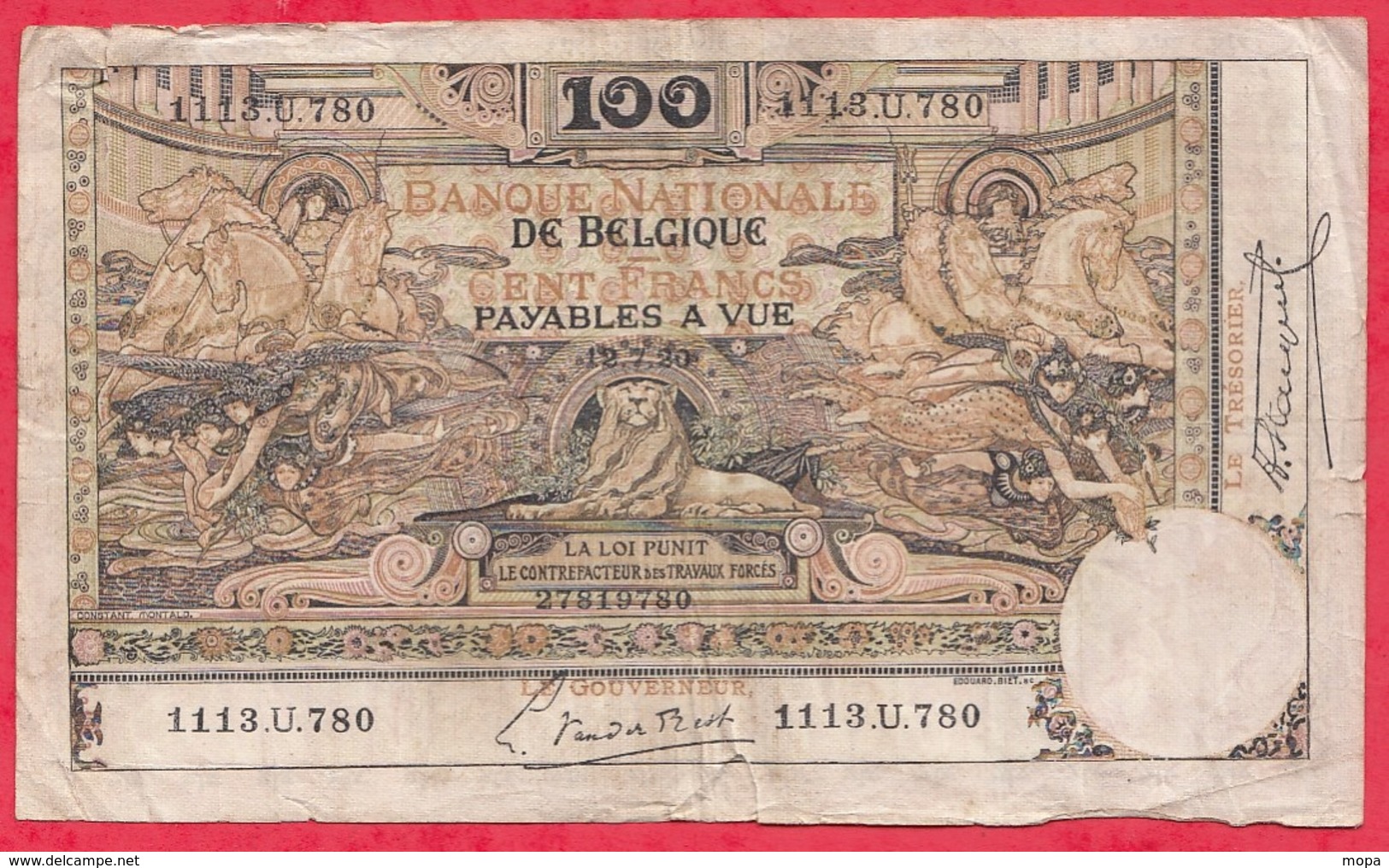 Belgique 100 Francs Du 12/07/1920 Dans L 'état (TRES-TRES RARE PETIT PRIX DE DEPART A SAISIR) - 100 Francs & 100 Francs-20 Belgas