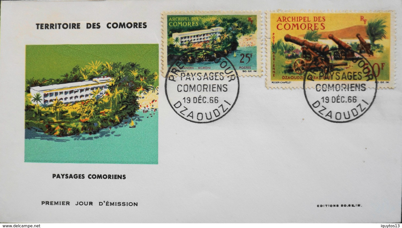 Territoire Des COMORES - 1er JOUR 1966 - Paysages Comoriens - Daté : Dzaoudzi 19.12.1966 - TBE - Lettres & Documents