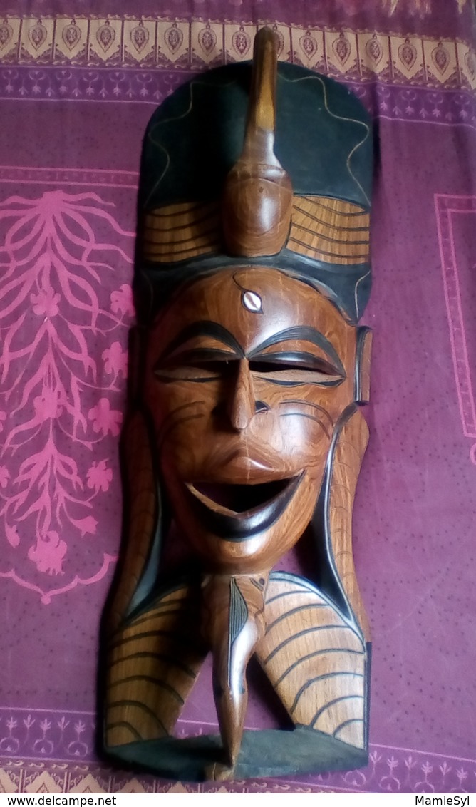 Masque En Bois Sculpté Africain 81,5x27 Cm - Art Africain