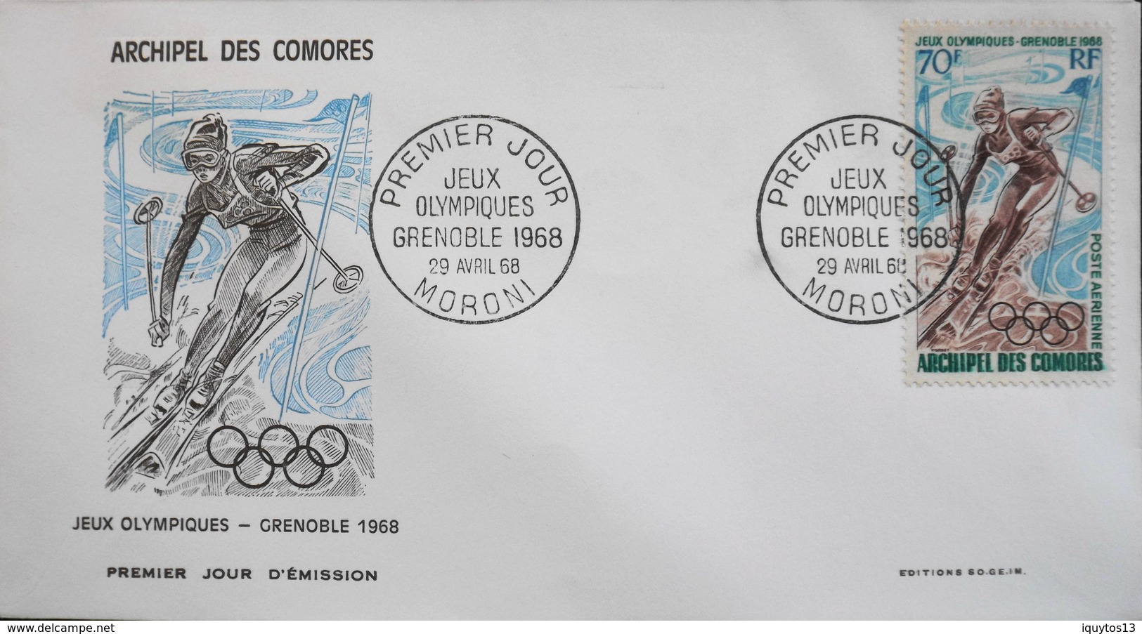 Territoire Des COMORES - 1er JOUR 1968 - Jeux Olympiques De Grenoble 1968 - Daté : Maroni 29.4.1968 - TBE - Lettres & Documents