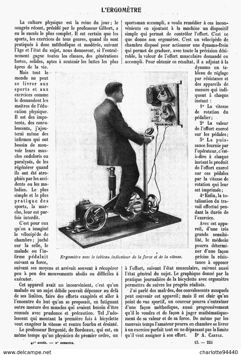 L'ERGOMETRE ( Velo D'appartement Avec Indicateur Dela Force Et De La Vistesse )   1913 - Autres & Non Classés