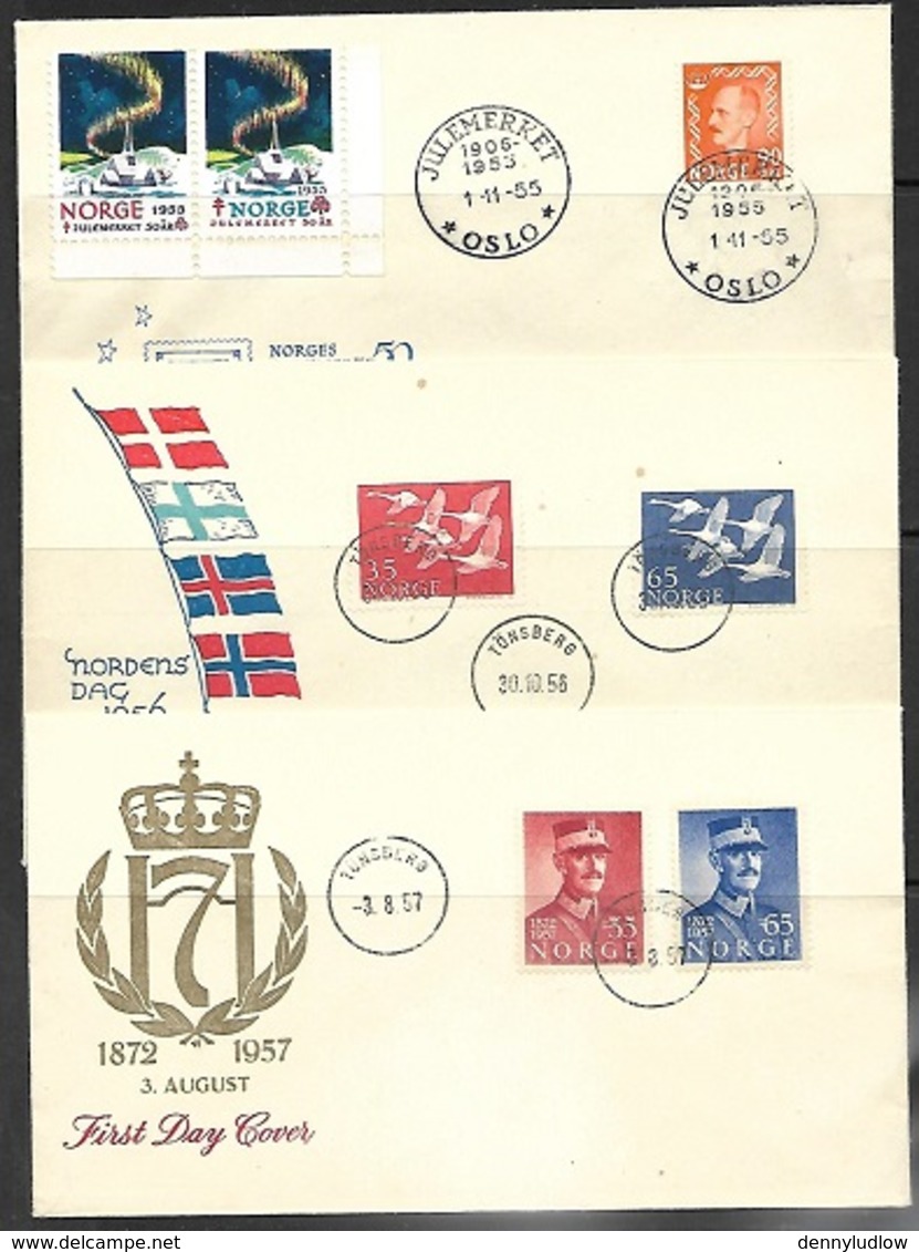 Norway   1957-9   Sc#352-4, 358-9 On 3 FDCs - FDC