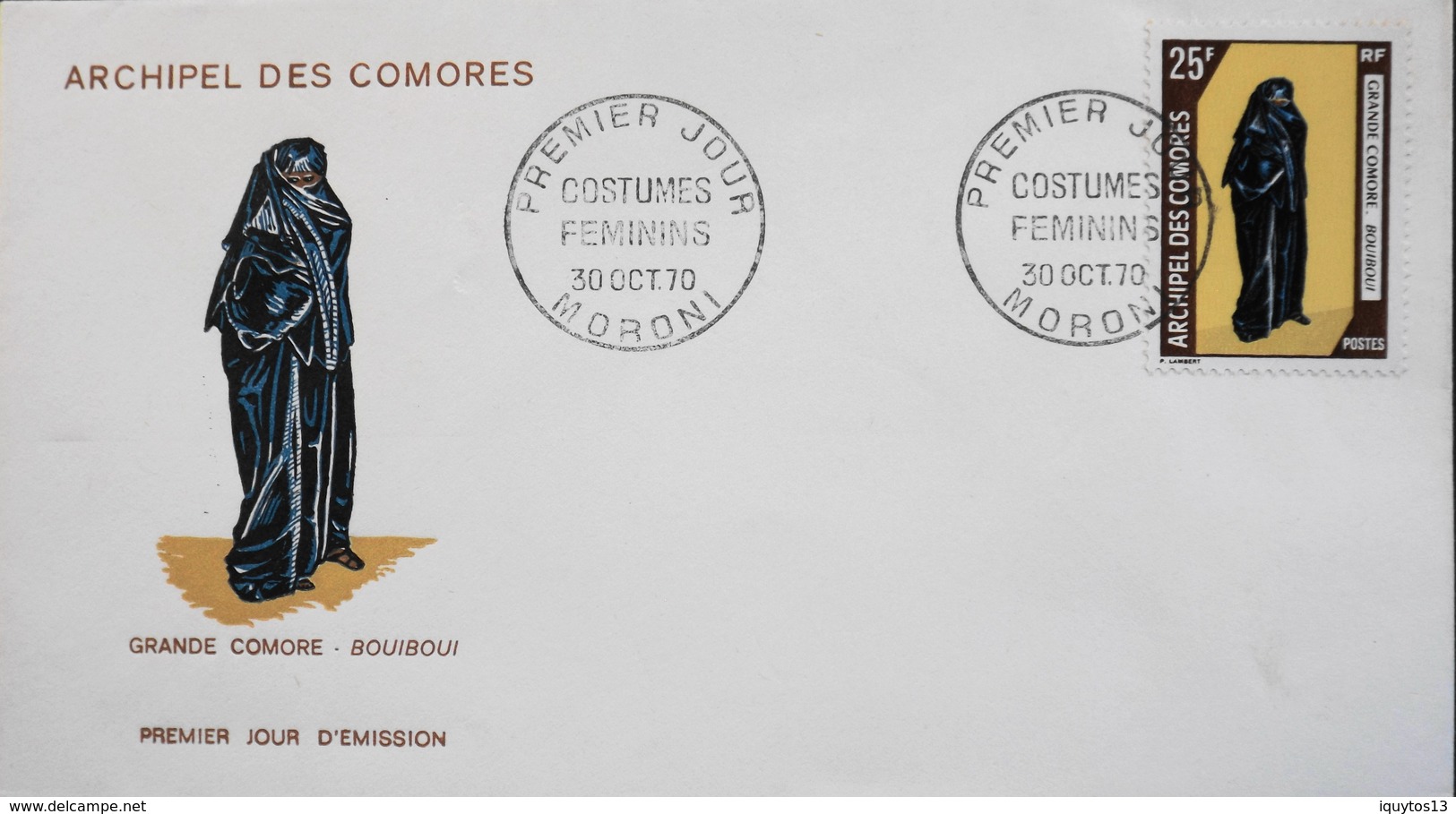 Territoire Des COMORES - 1er JOUR 1970 - Costumes Féminins - Daté : Maroni 30.10.1970 - TBE - Brieven En Documenten