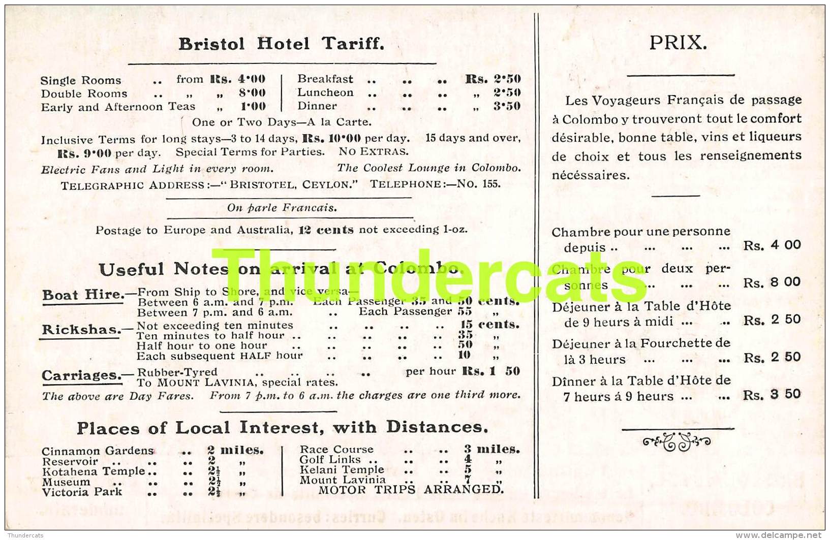 CPA SRI LANKA CEYLON CEYLAN  BRISTOL HOTEL COLOMBO - Sri Lanka (Ceylon)