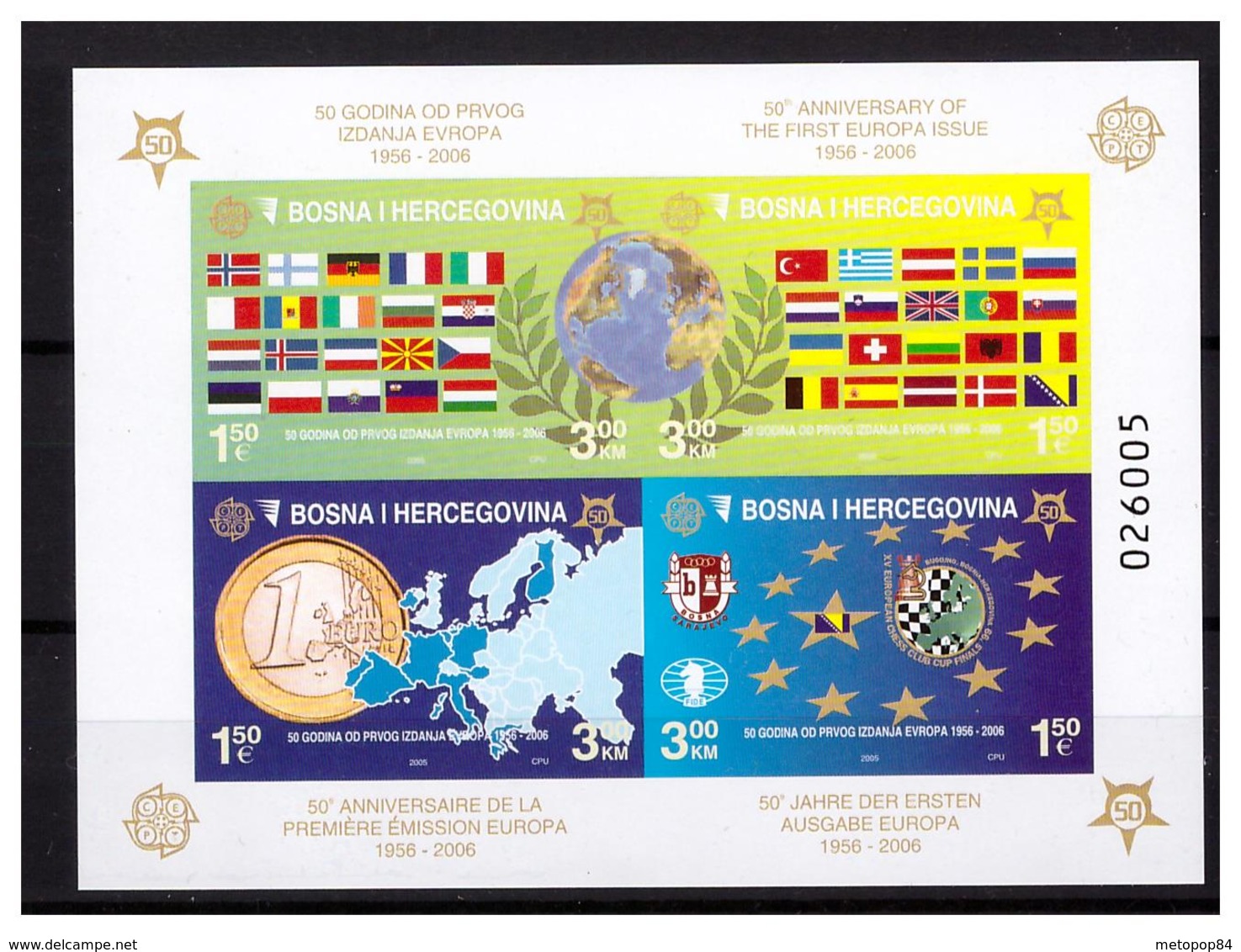 BOSNIA AND HERZEGOVINA 2005 50th Anniversary EUROPA CEPT Ss IMPERFORATED MNH - Bosnia Erzegovina