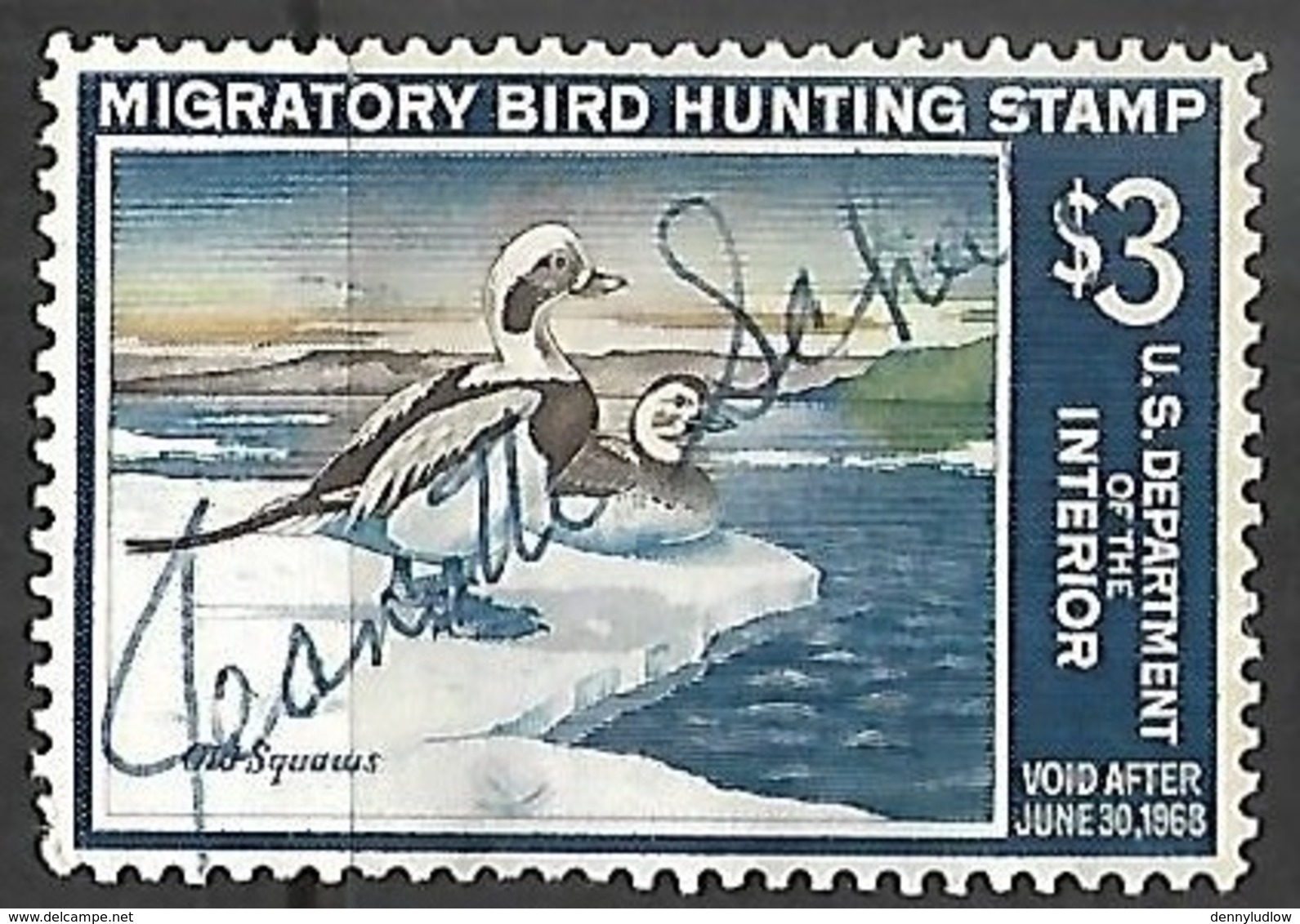 US 1967   Sc#RW34  $3 Duck Hunting Permits Used  2016 Scott Value $12 - Duck Stamps