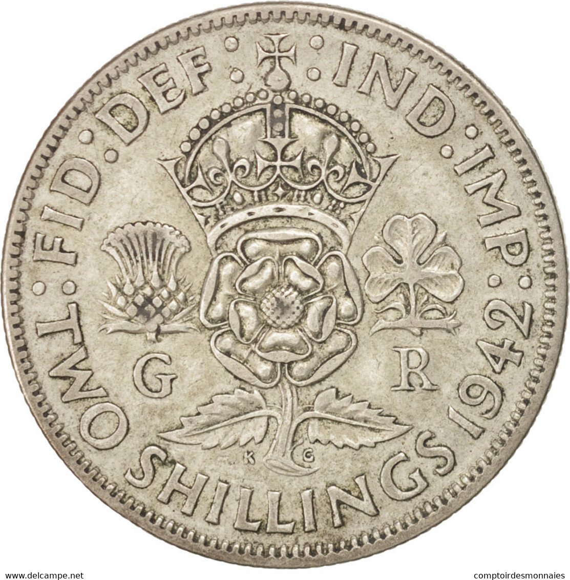 Monnaie, Grande-Bretagne, George VI, Florin, Two Shillings, 1942, TTB, Argent - J. 1 Florin / 2 Schillings