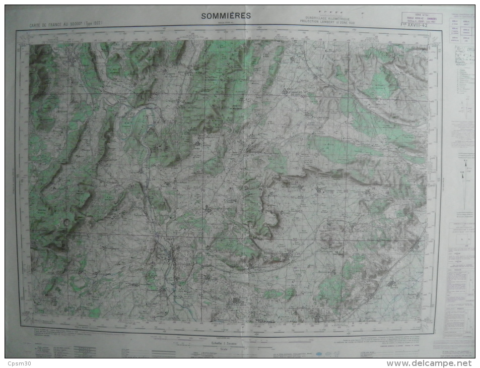 Carte Géographique - SOMMIERES - 1/50.000 Quissac/Brouzet Montmirat St Bauzely Buzignargues/Galargues Aubord/Bernis - Cartes Topographiques