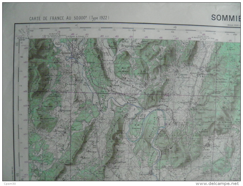 Carte Géographique - SOMMIERES - 1/50.000 Quissac/Brouzet Montmirat St Bauzely Buzignargues/Galargues Aubord/Bernis - Cartes Topographiques