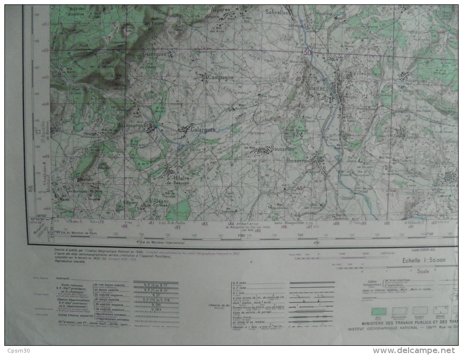 Carte Géographique - SOMMIERES - 1/50.000 Quissac/Brouzet Montmirat St Bauzely Buzignargues/Galargues Aubord/Bernis - Cartes Topographiques