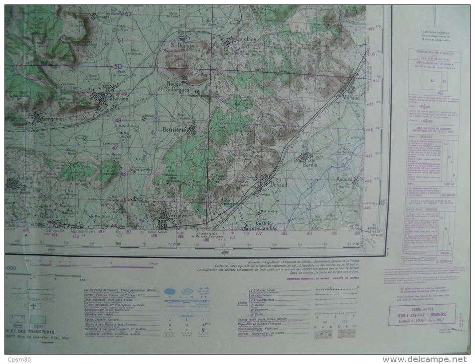 Carte Géographique - SOMMIERES - 1/50.000 Quissac/Brouzet Montmirat St Bauzely Buzignargues/Galargues Aubord/Bernis - Cartes Topographiques