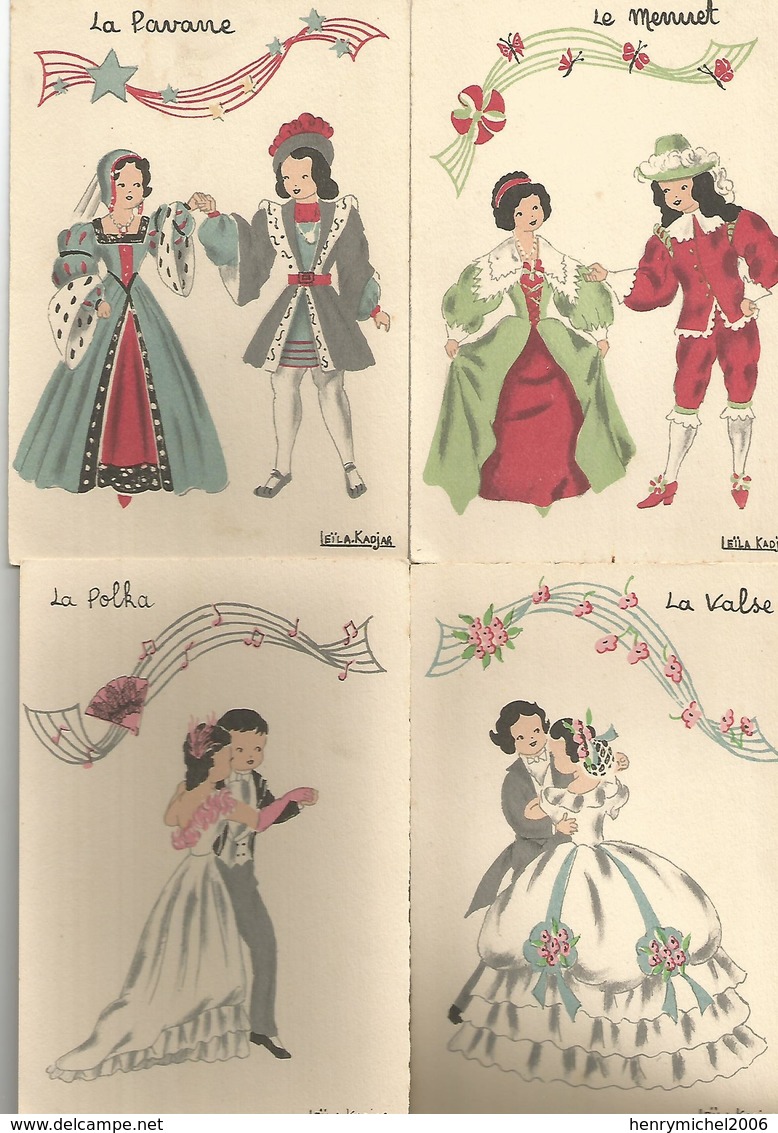 Lot 5 Cpsm Barre Et Dayez Bd 1494 Danse Par Leila Kadjar Illustrateur ; La Valse Le Menuet , Pavane , Gavotte , Polka - Autres & Non Classés