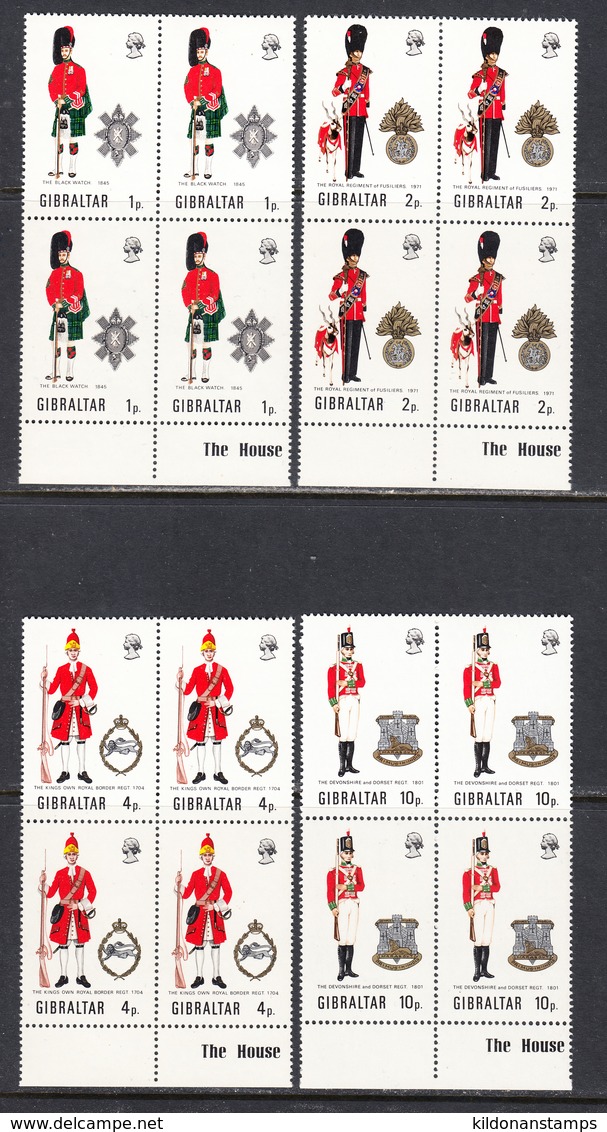 Gibraltar 1971 Uniforms, Mint No Hinge, Blocks, Sc# 276-279,SG ,Yt 274-277 - Gibilterra